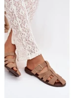 Dámské nazouváky na ploché podrážce s pásky a zlatou sponou Bežové Elzora