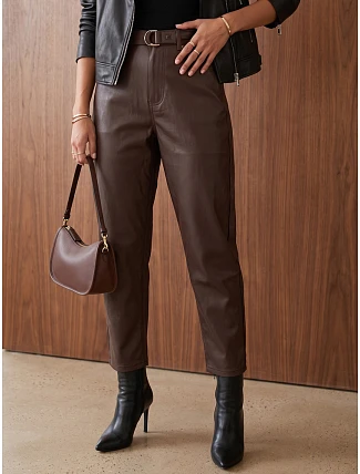 Dámske voskované nohavice s balónovým strihom, hnedé, FashionStreet UY3122 Dámske voskované nohavice s balónovým strihom, hnedé, FashionStreet UY3122
