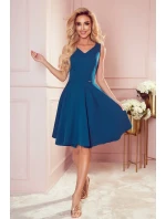 Rozšírené dámske šaty v morskej farbe s výstrihom v tvare srdca 114-15