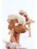 Dziecięce Młodzieżowe Ocieplane Botki Śniegowce Brązowo-Białe Roofy