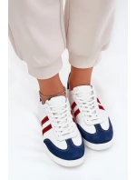 Zazoo N1068 Skórzane Niskie Sneakersy Damskie Biało-Granatowe