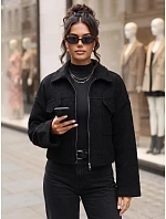 Krátky dámsky kabát typu „baranek“ na zips, čierny, FashionStreet TY6059 Krátky dámsky kabát typu „baranek“ na zips, čierny, FashionStreet TY6059