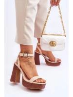 Skórzane Sandały Na Masywnej Platformie Beżowe Marina