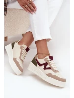 Sneakersy Damskie Na Platformie Ze Złotymi Wstawkami Beżowe Zalvra