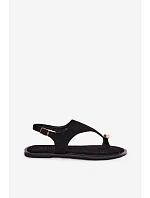 Dámské sandály Ploché se zlatým detailem Eko semiš Černé Jelviane