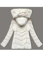 Prešívaná prechodná bunda s kožušinou na kapucni S'west ecru (B8301-26) Prešívaná prechodná bunda s kožušinou na kapucni S'west ecru (B8301-26)