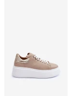 Damskie Buty Sportowe Skórzane na Platformie Beżowe Lemar 10150