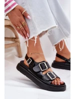 Skórzane Lakierowane Sandały Damskie Z Klamrami Big Star RR274662 Czarne