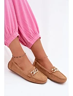 Dámske mokasíny so zlatou retiazkou a imitáciou semišu Camel Amaretto
