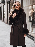 Dámsky kabát s odnímateľným kožušinovým golierom, hnedý, FashionStreet TY6076 Dámsky kabát s odnímateľným kožušinovým golierom, hnedý, FashionStreet TY6076