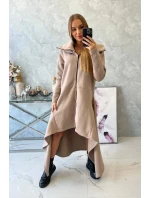 Zateplené šaty s dlhšími bokmi tmavo béžové