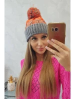Dámska čiapka s brmbolcom Abigail K326 sivá+neon orange
