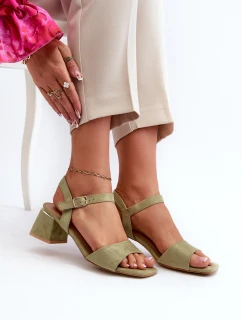 Sandały Damskie Na Klocku Z Eko Zamszu Zielone Leisha
