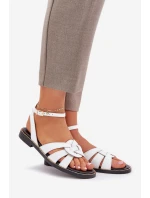 Skórzane Sandały Damskie Na Płaskim Obcasie Zazoo 3688 Białe