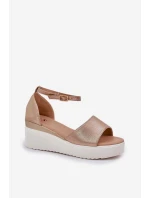 Lekkie Sandały Na Platformie I Delikatnym Koturnie Złote Gillifia