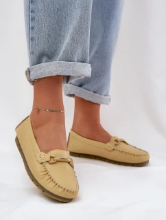 Płaskie Skórzane Mokasyny Z Ozdobą S.Barski LR51-547 Żółte