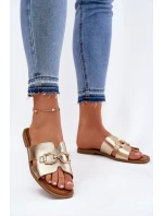 Klapki Damskie Płaskie Z Ozdobnym Detalem Złote Amiresna