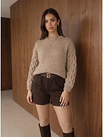 Elegantné dámske šortky s opaskom, hnedé, FashionStreet SY0592 Elegantné dámske šortky s opaskom, hnedé, FashionStreet SY0592