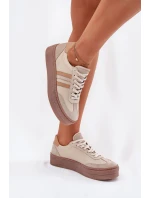 Skórzane Sneakersy Damskie Na Platformie Zazoo N1234 Beżowe