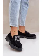 Dámske mokasíny na podpätku JH23-61 Black - Krok vo veľkom štýle Dámske mokasíny na podpätku JH23-61 Black - Krok vo veľkom štýle