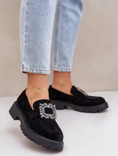 Dámske mokasíny na podpätku JH23-61 Black - Krok vo veľkom štýle