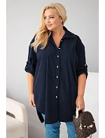 Dámska košeľa Plus Size z viskózového manšestru s odnímateľnými rukávmi, modrá Dámska košeľa Plus Size z viskózového manšestru s odnímateľnými rukávmi, modrá