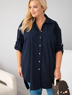 Dámska košeľa Plus Size z viskózového manšestru s odnímateľnými rukávmi, modrá