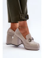 Półbuty Lakierowane Damskie Na Słupku Szare D&A MR38-906