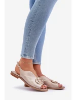 Skórzane Sandały Na Płaskim Obcasie Z Ozdobą Laura Messi 2865 Złote