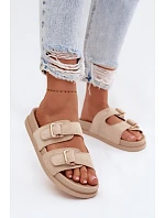 Dámské pantofle se zlatými sponami Béžové Pelorin