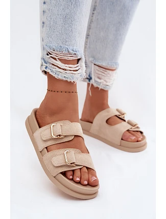 Dámské pantofle se zlatými sponami Béžové Pelorin