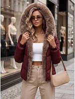 Dámska zimná prešívaná bunda s kožušinou, bordová, FashionStreet TY5985