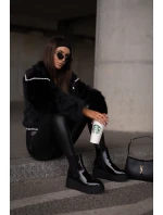 Lakierowane Botki Damskie Na Platformie I Koturnie Ocieplane Czarne Wloedia