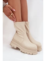 Botki Na Masywnej Platformie Eko Skórzane Beżowe Kylira