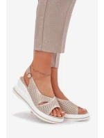 Skórzane Sandały Damskie Na Koturnie S.Barski LR51-660 Złote