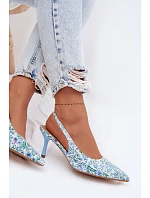 Ozdobené dámské sandály na jehlovém podpatku s květinovým vzorem modré Olivelle