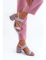 Damskie Eleganckie Sandały Na Słupku Fioletowe D&A MR38-549