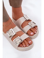 Pachnące Klapki Damskie Z Klamrami I Brokatem ZAXY RR285056 Beżowe