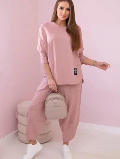 Bavlnená mikina nohavice set tmavo ružová