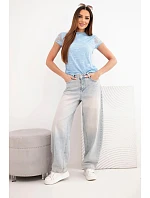 Dámska viskózna čipkovaná blúzka s krátkym rukávom a polokošeľou modrá Dámska viskózna čipkovaná blúzka s krátkym rukávom a polokošeľou modrá