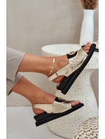 Sandały Damskie Na Koturnie Złote Isnnoria