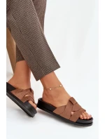 Dámské pantofle Eko semiš s pásky hnědé Marivessa