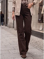 Dámske džínsy so širokými nohavicami a vysokým pásom, hnedé, FashionStreet UY3136 Dámske džínsy so širokými nohavicami a vysokým pásom, hnedé, FashionStreet UY3136
