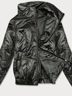 Krátka dámska bunda v khaki farbe so stojačikom (B8122-11)