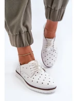 Skórzane Półbuty Damskie Białe S.Barski LR182