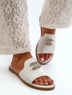 Eleganckie Klapki Damskie Błyszczące Z Ozdobą S.Barski KV27-050 Srebrne