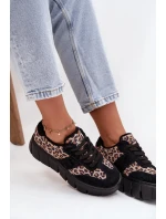 Zamszowe Ocieplane Sneakersy Damskie Na Masywnej Platformie Vinceza 66841 Panterka Czarne