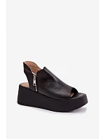 Zazoo 1792 Kožené sandály na platformě Černé