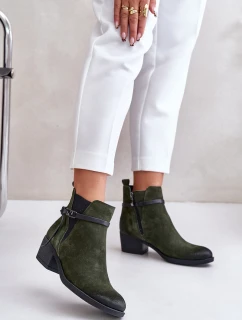 Zazoo 60478 Zamszowe Botki Na Obcasie Ocieplane Zapinane Na Zamek Ciemnozielone