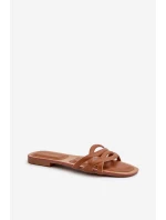 Klapki Damskie Eko Skórzane Na Płaskim Obcasie Brązowe Moldela